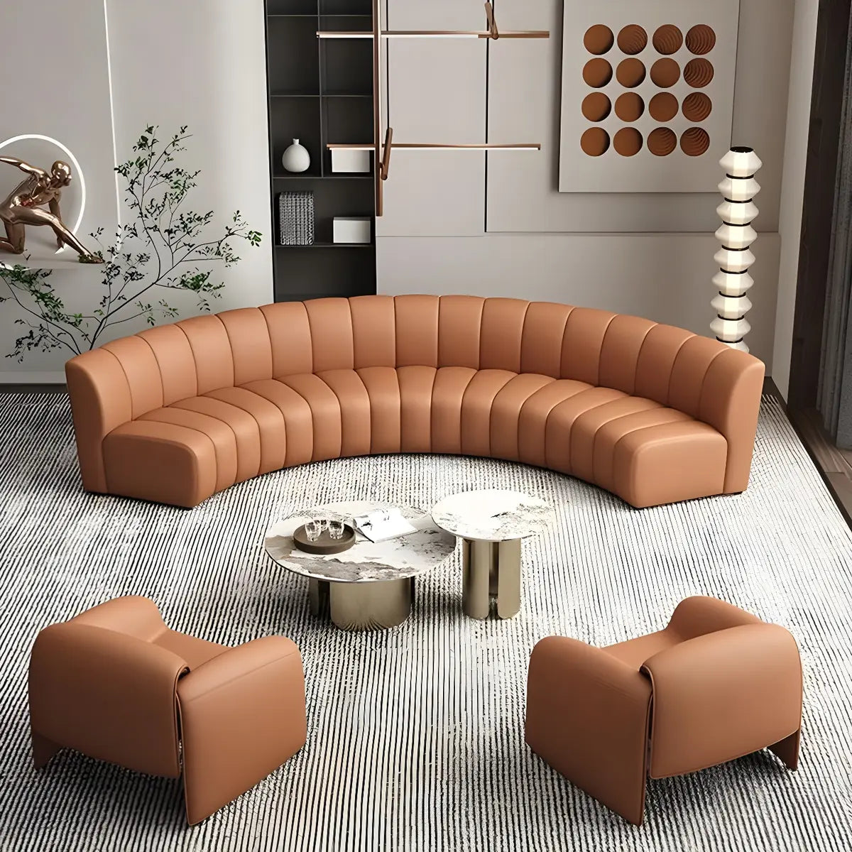 Curved Stain Resistant Faux Leather Sofa Seating Group Image - 6