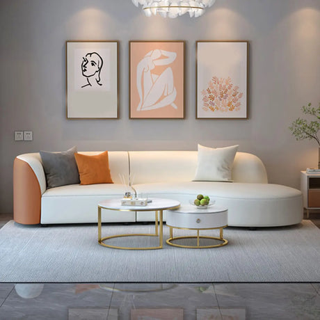 Curved Stain Resistant Leather Upholstered Back Sofa Image - 1