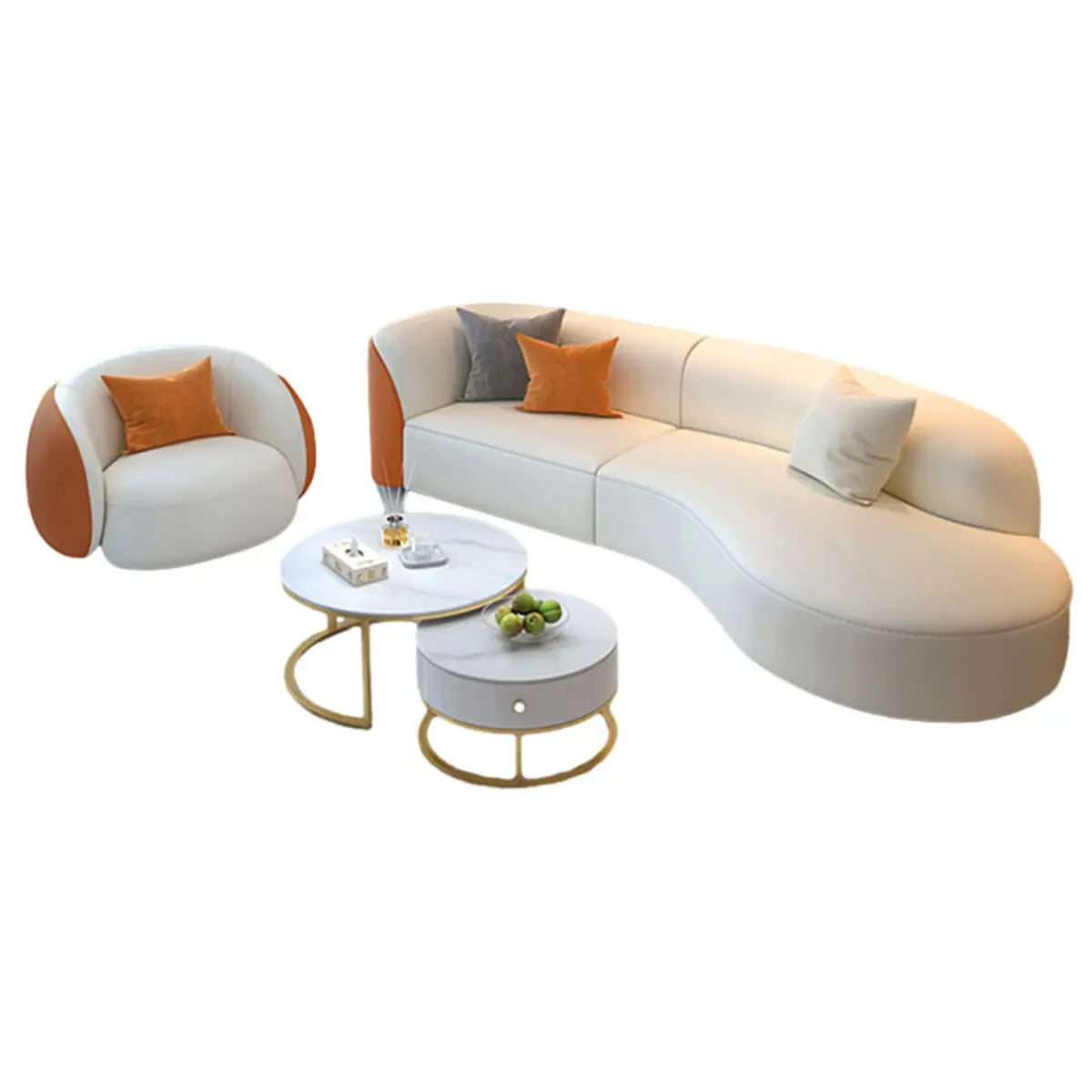 Curved Stain Resistant Leather Upholstered Back Sofa Image - 10