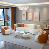 Curved Stain Resistant Leather Upholstered Back Sofa Image - 11