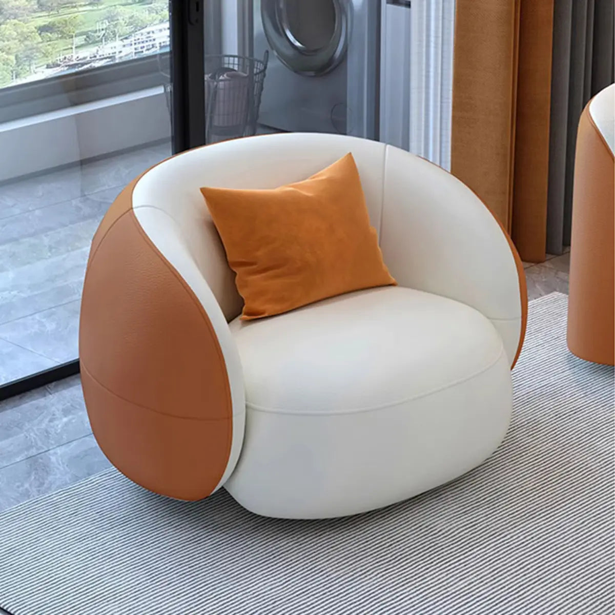 Curved Stain Resistant Leather Upholstered Back Sofa Image - 13
