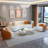 Curved Stain Resistant Leather Upholstered Back Sofa Image - 6