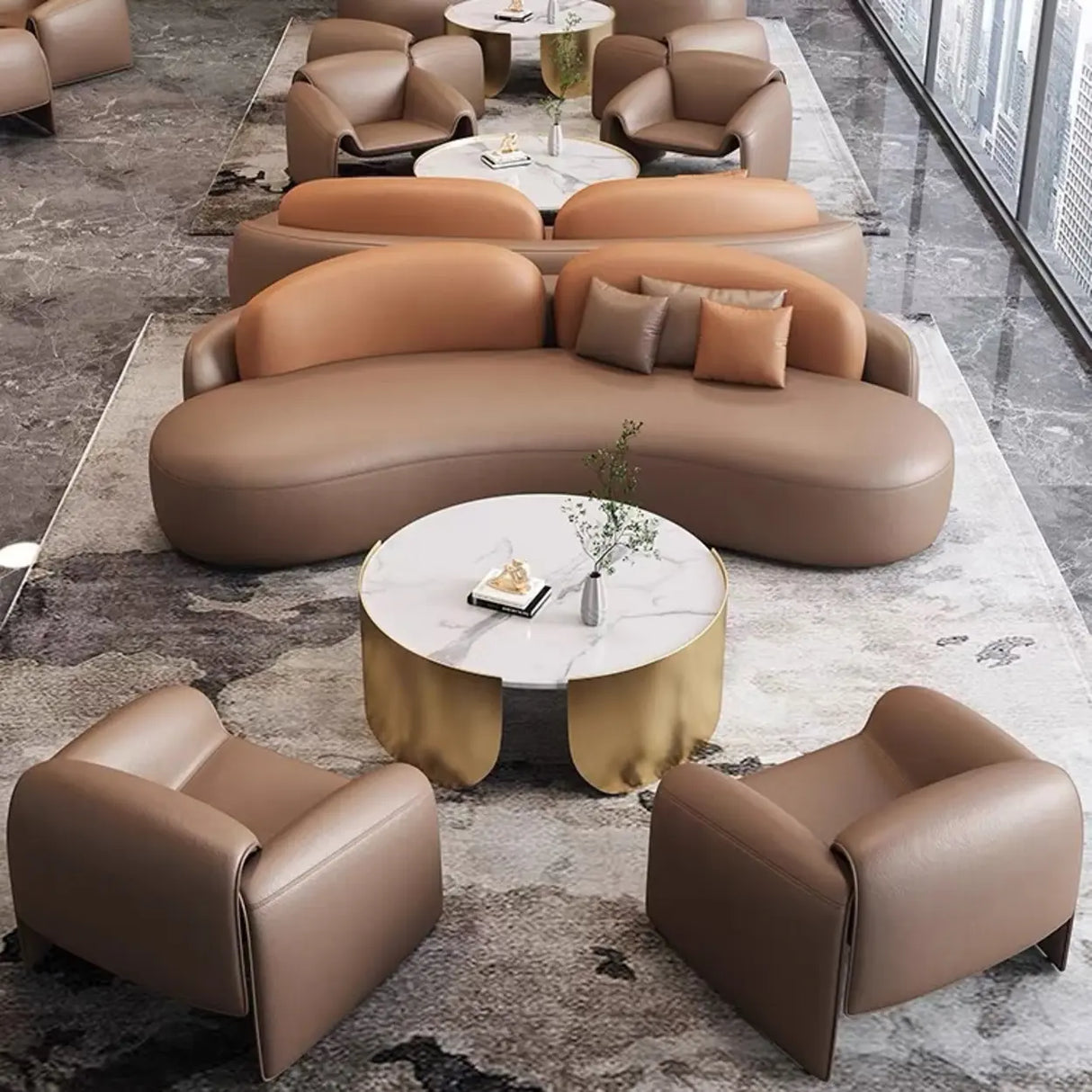 Curved Stain Resistant Sofa Seating Group with Table Image - 1