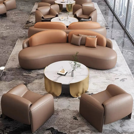 Curved Stain Resistant Sofa Seating Group with Table Image - 1