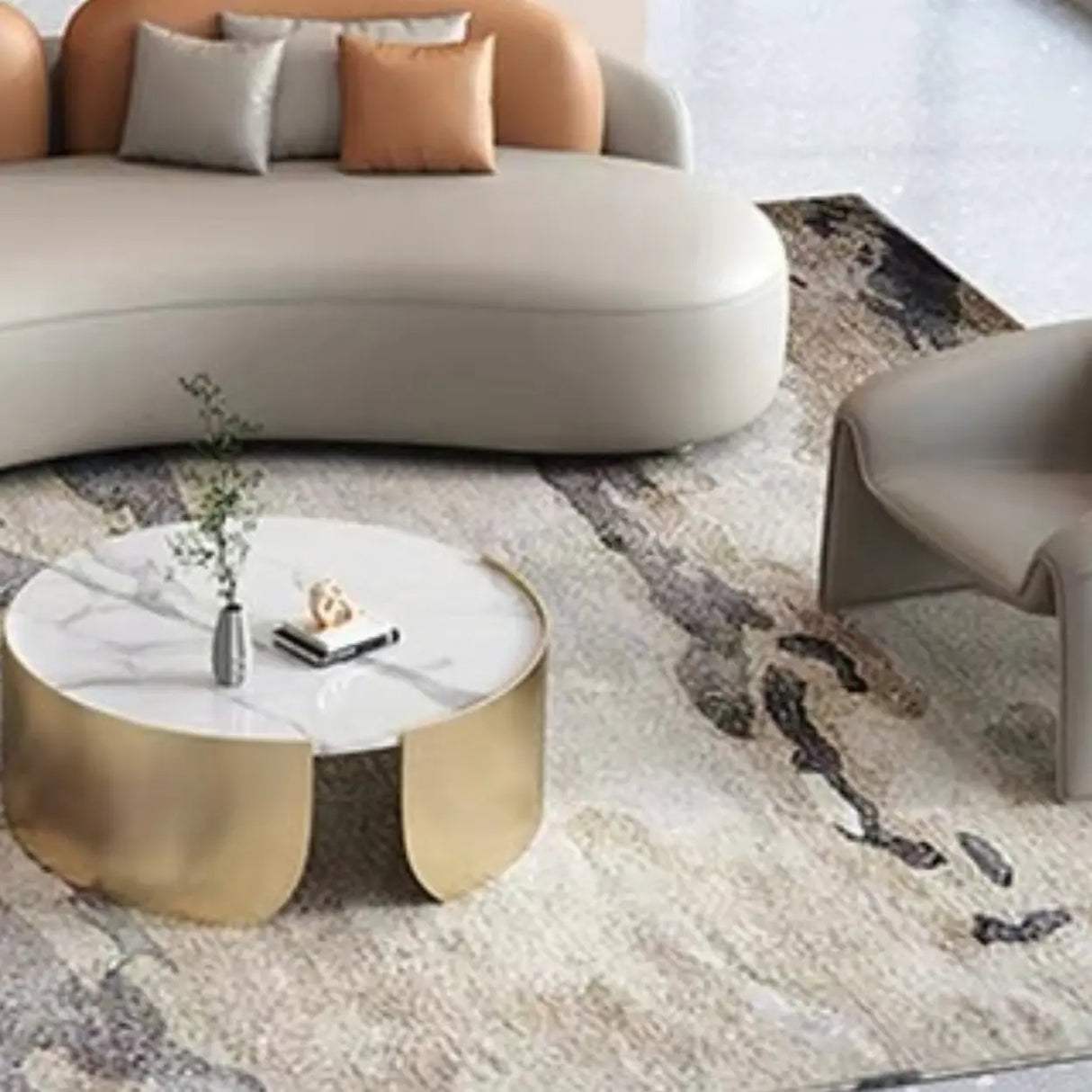Curved Stain Resistant Sofa Seating Group with Table Image - 16