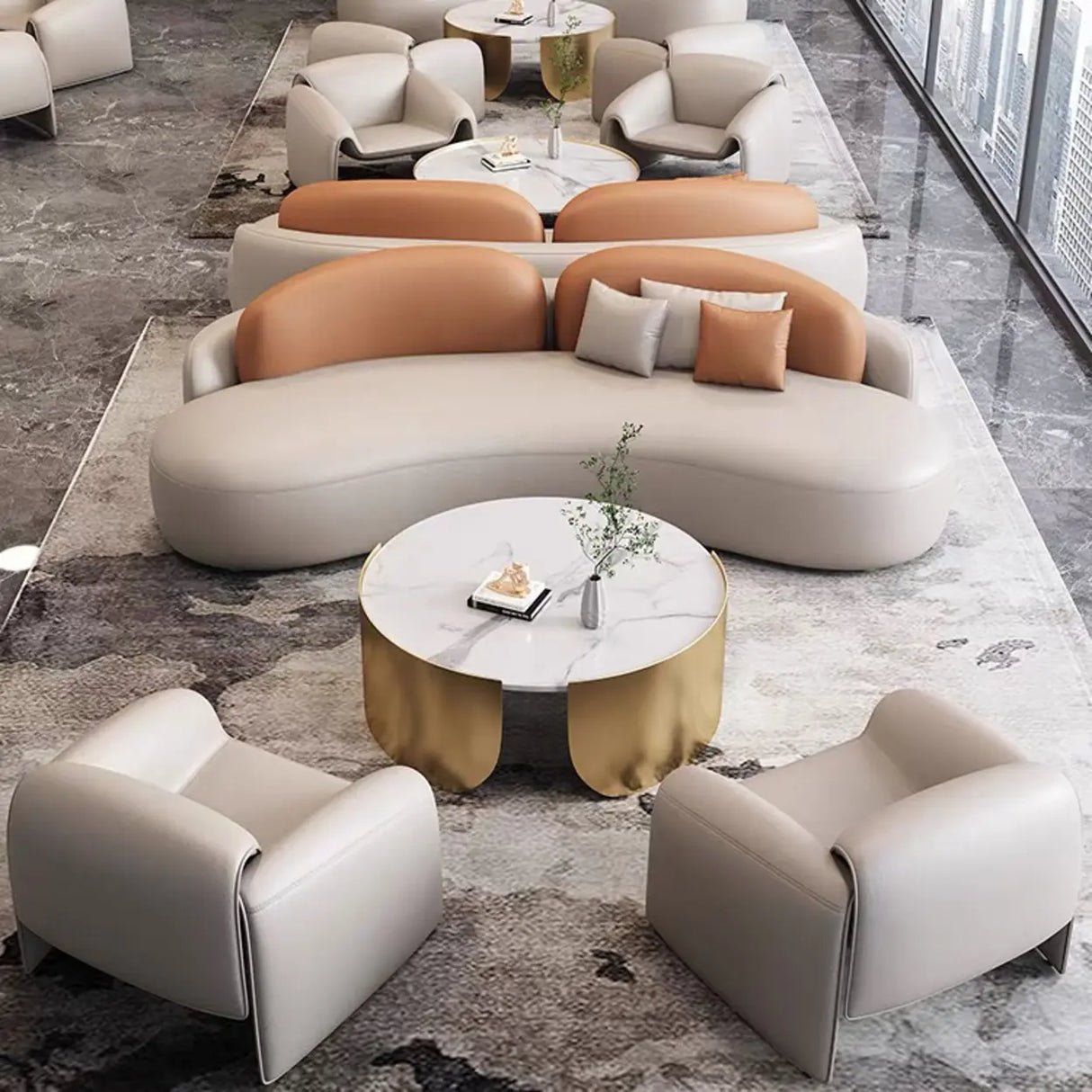 Curved Stain Resistant Sofa Seating Group with Table Image - 3
