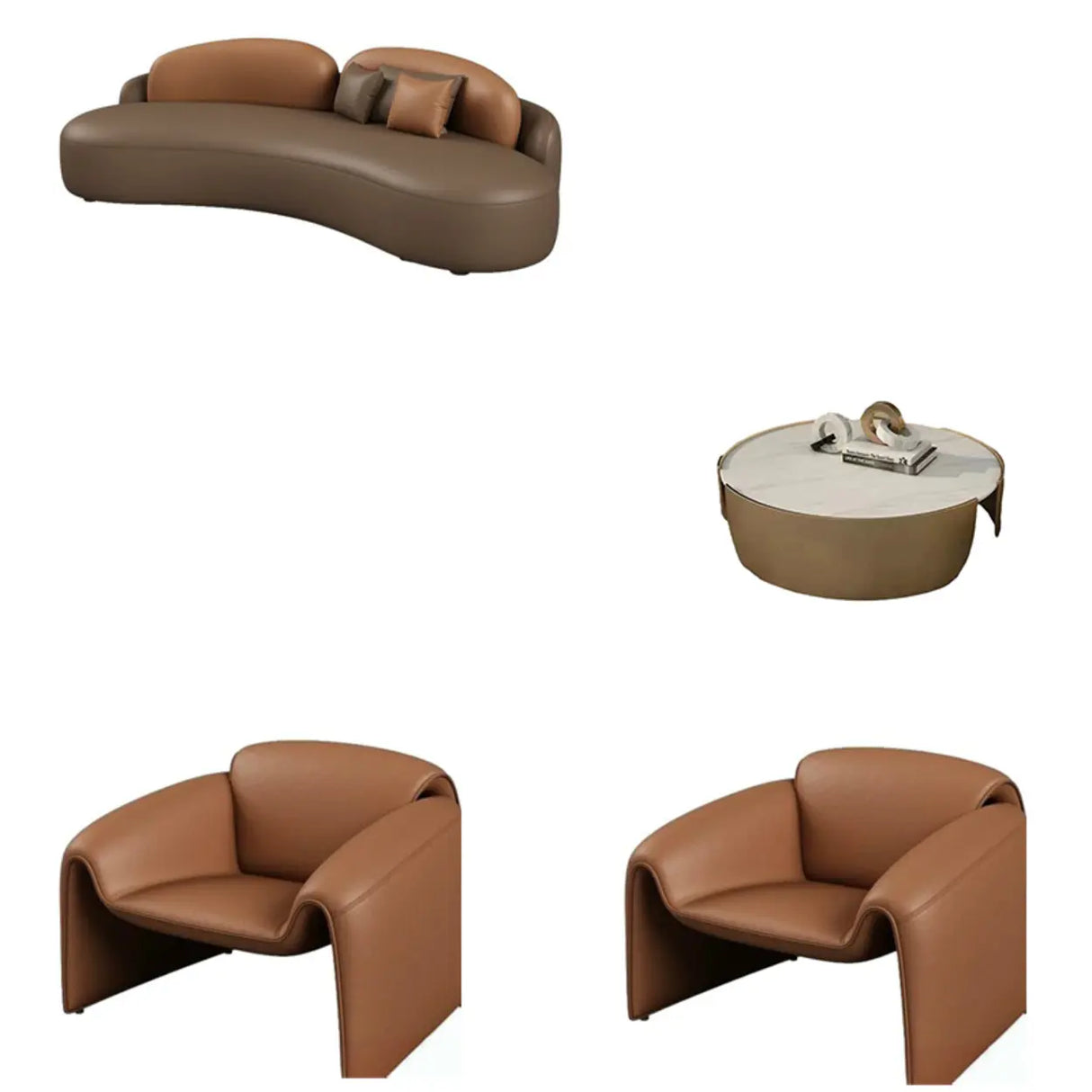Curved Stain Resistant Sofa Seating Group with Table Image - 4