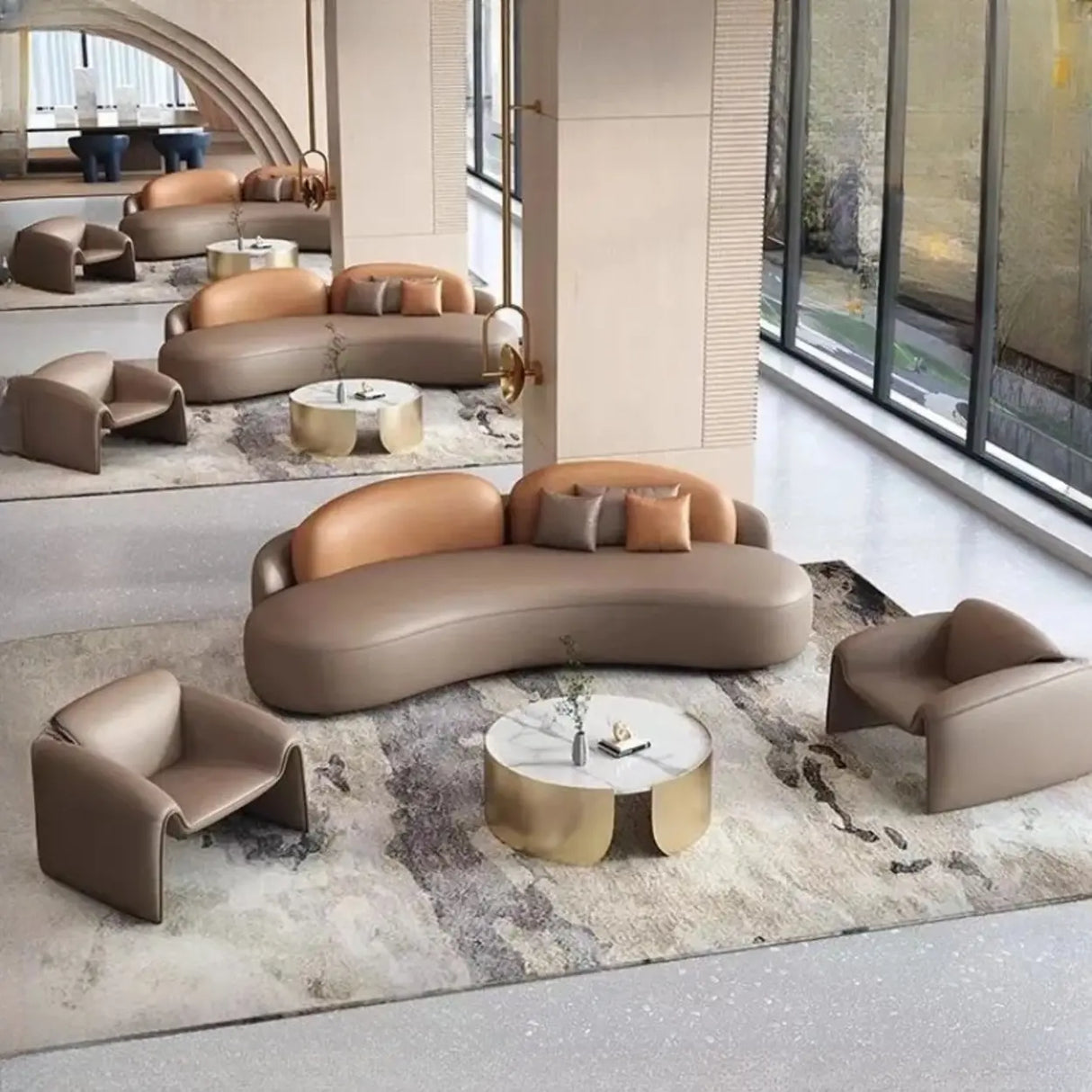 Curved Stain Resistant Sofa Seating Group with Table Image - 8
