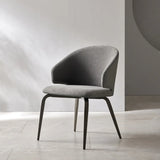Curved Velour Upholstered Solid Back Arm Dining Chair Image - 11