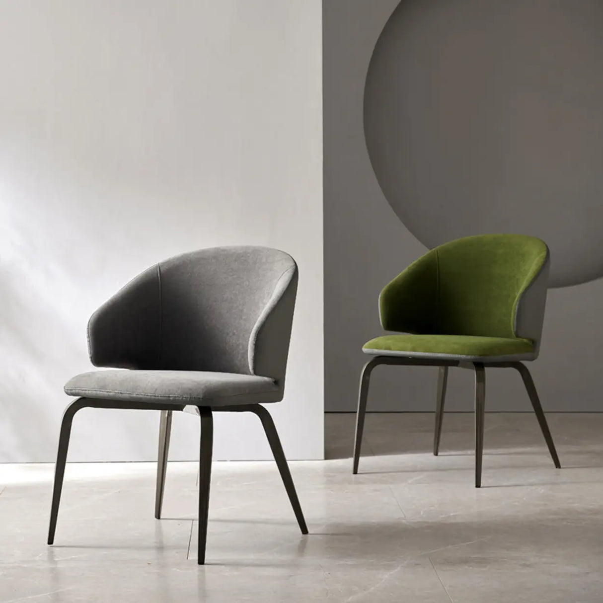 Curved Velour Upholstered Solid Back Arm Dining Chair Image - 1