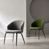 Curved Velour Upholstered Solid Back Arm Dining Chair Image - 1