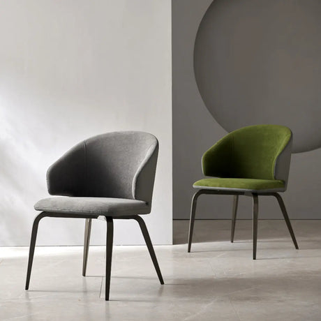 Curved Velour Upholstered Solid Back Arm Dining Chair Image - 1