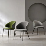 Curved Velour Upholstered Solid Back Arm Dining Chair Image - 2