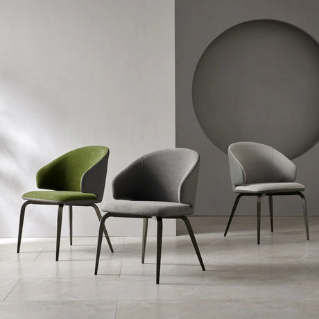 Curved Velour Upholstered Solid Back Arm Dining Chair Image - 2