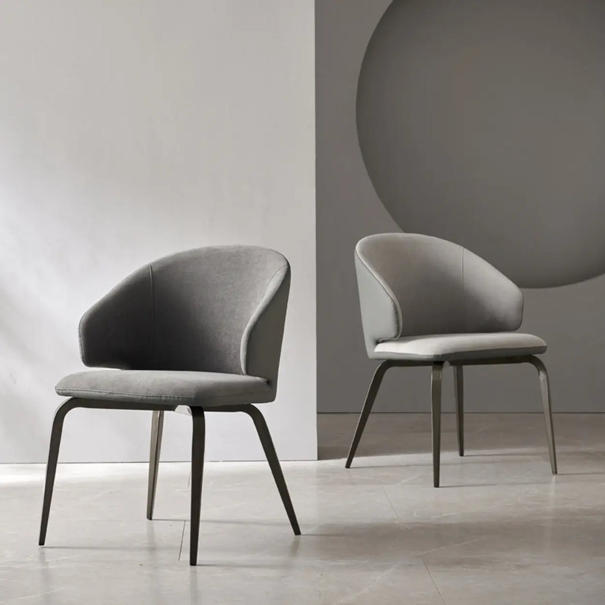 Curved Velour Upholstered Solid Back Arm Dining Chair Image - 3