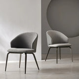 Curved Velour Upholstered Solid Back Arm Dining Chair Image - 3