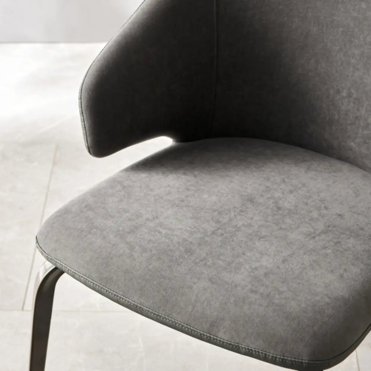 Curved Velour Upholstered Solid Back Arm Dining Chair Image - 5