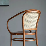 Curved Walnut Armchair Rattan Back Dining Chair Brown Image - 4