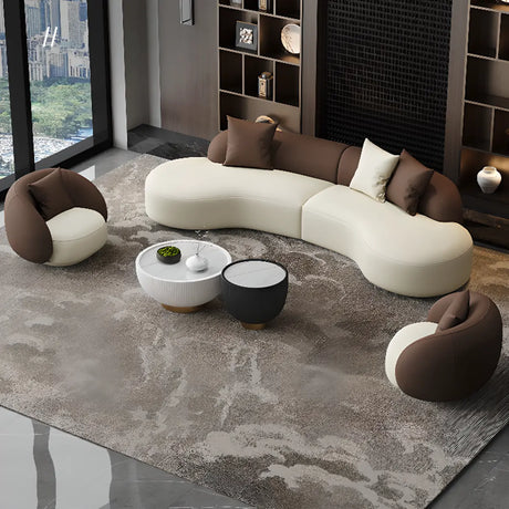 Curved Waterproof Leather Upholstered Back Sofa Set Image - 1