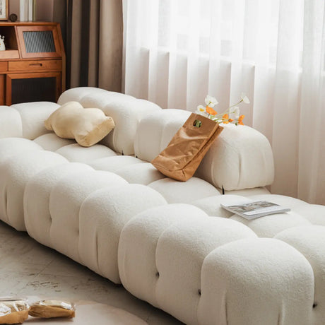 Curved White Horizontal Large Pillow Back Relax Sofa Image - 1