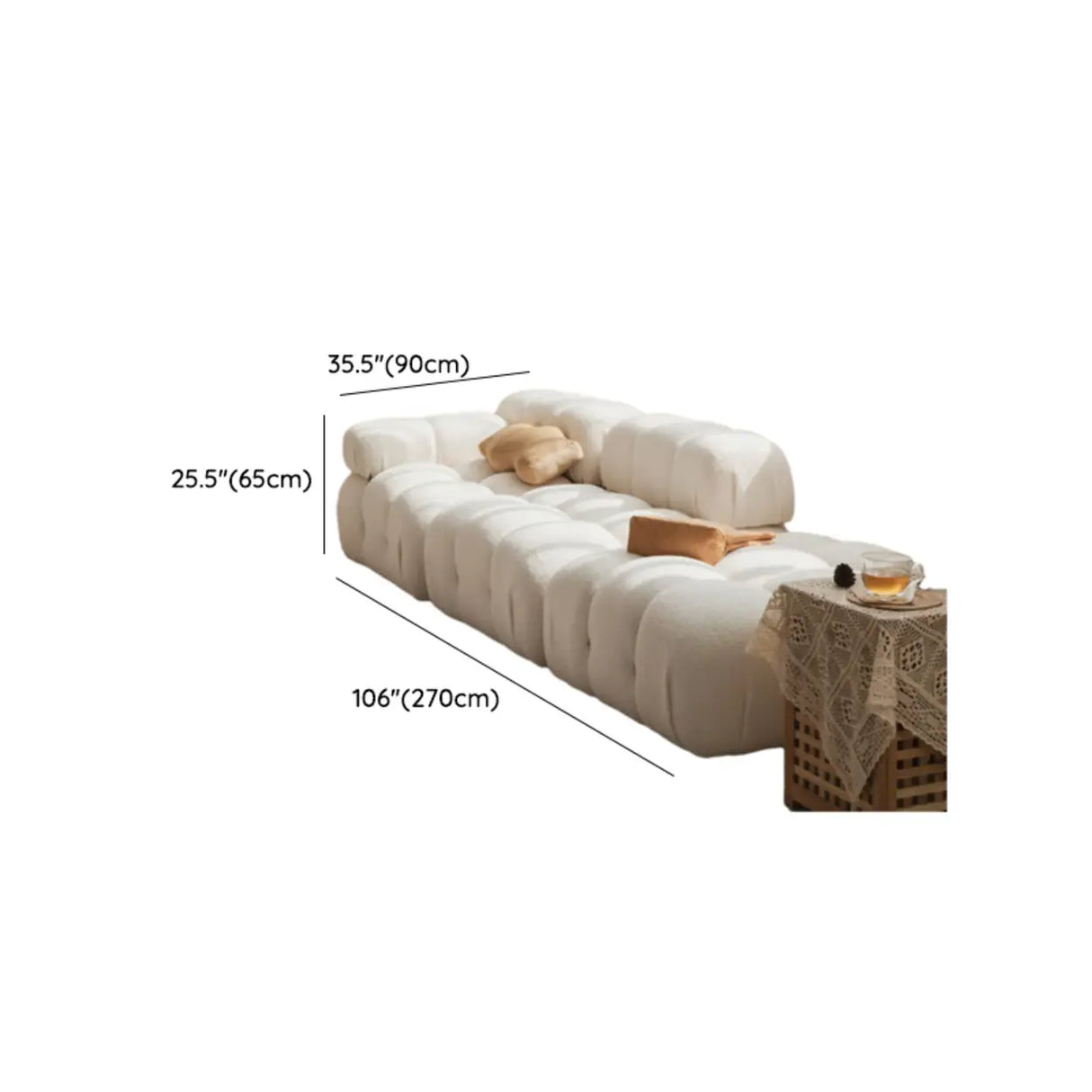 Curved White Horizontal Large Pillow Back Relax Sofa 