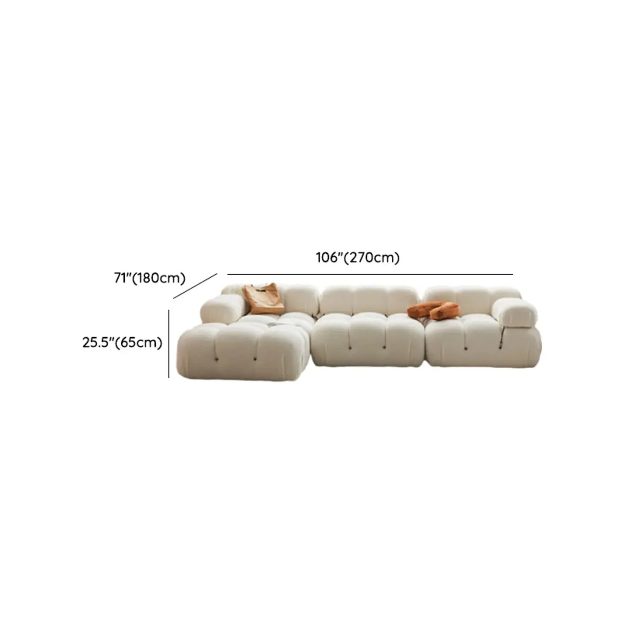 Curved White Horizontal Large Pillow Back Relax Sofa Image - 12