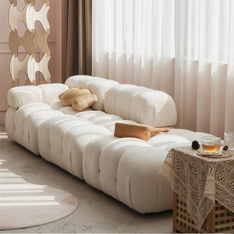 Curved White Horizontal Large Pillow Back Relax Sofa Image - 2