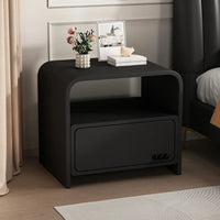 Curved Wood Off-White Drawer Storage Nightstand with Shelves