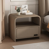 Curved Wood Off-White Drawer Storage Nightstand with Shelves