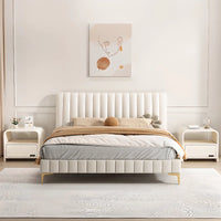 Curved Wood Off-White Drawer Storage Nightstand with Shelves