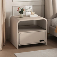 Curved Wood Off-White Drawer Storage Nightstand with Shelves