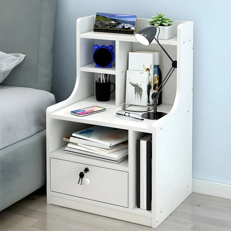 Curved Wood White Multi-Functional Open Storage Nightstand Image - 1