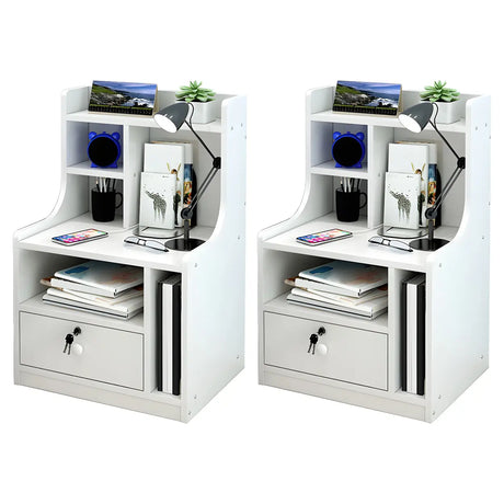 Curved Wood White Multi-Functional Open Storage Nightstand Image - 2