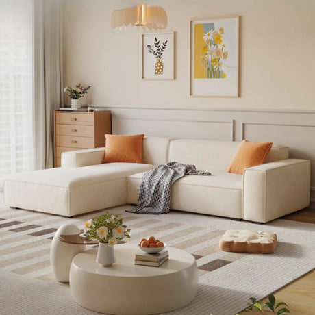 Cushion Back L-Shape Fabric Off-White Large Recliner Sofa Image - 1