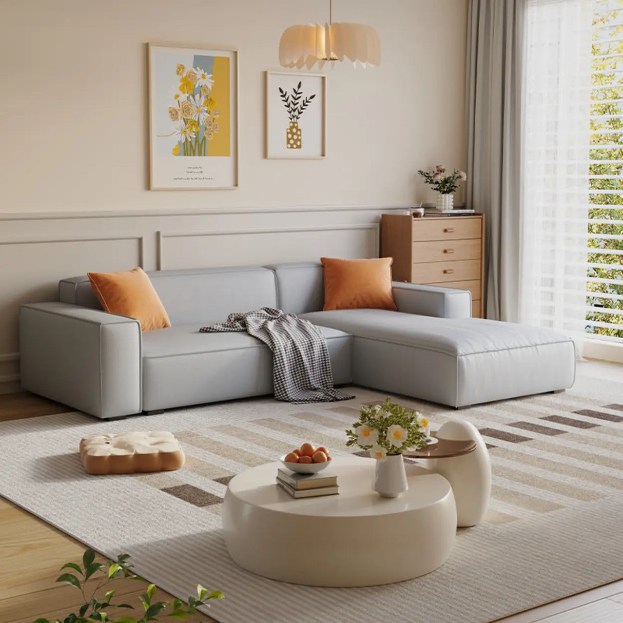 Cushion Back L-Shape Fabric Off-White Large Recliner Sofa Image - 13