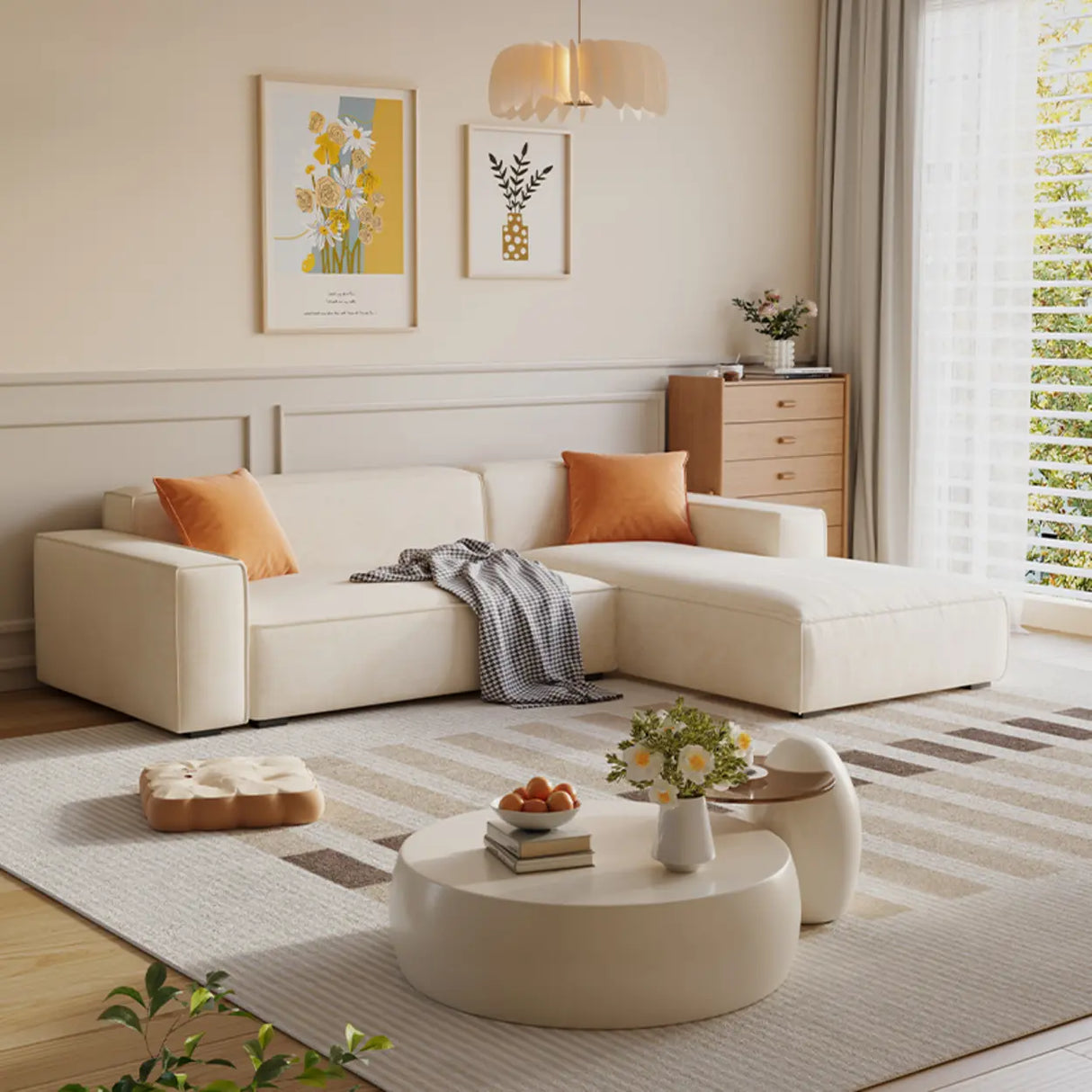 Cushion Back L-Shape Fabric Off-White Large Recliner Sofa Image - 2