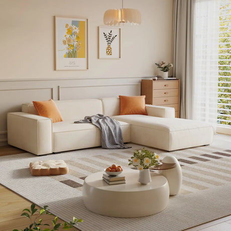 Cushion Back L-Shape Fabric Off-White Large Recliner Sofa Image - 2
