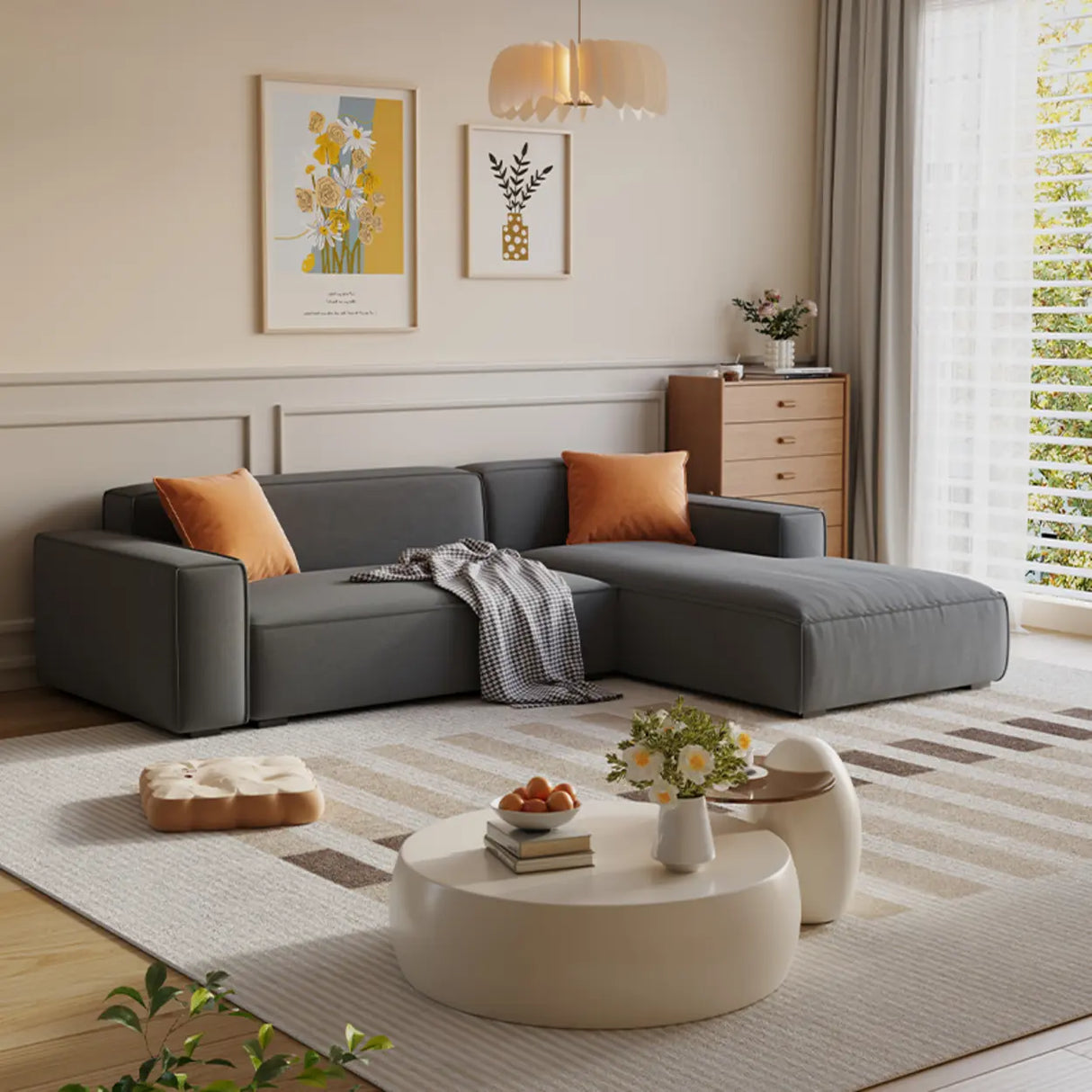 Cushion Back L-Shape Fabric Off-White Large Recliner Sofa Image - 3