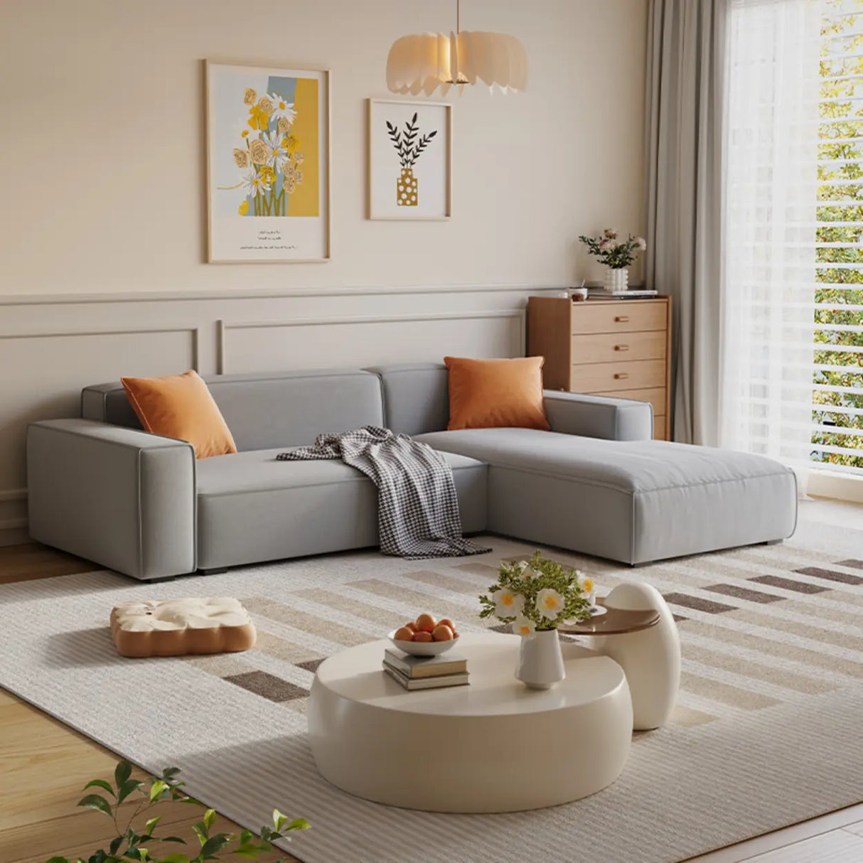 Cushion Back L-Shape Fabric Off-White Large Recliner Sofa Image - 6