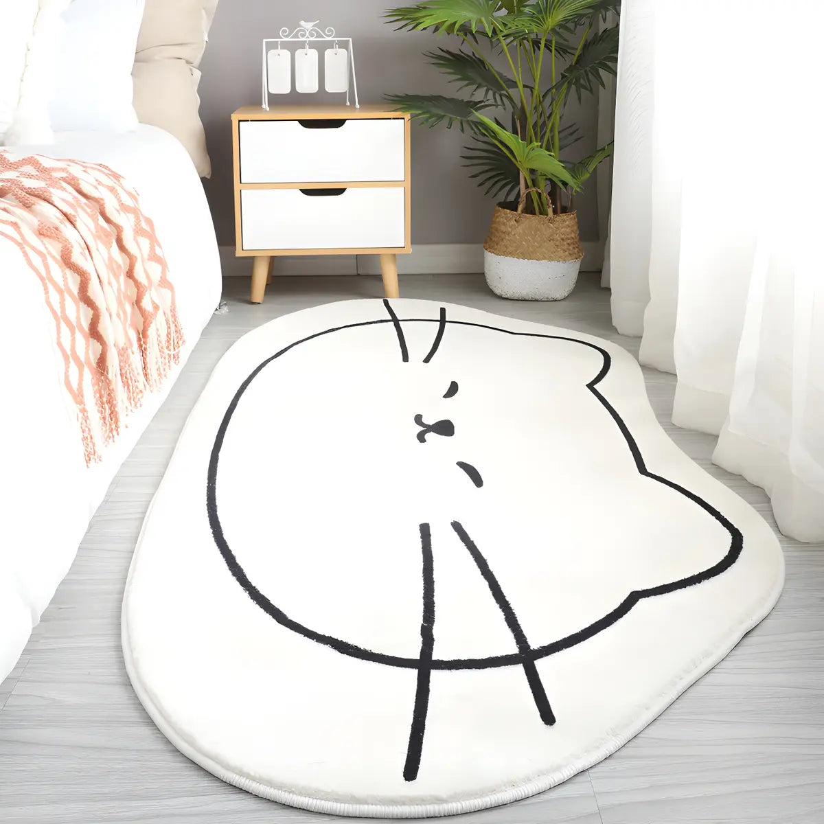 Cute Cat Shaped Polyester Ivory Kids Room Area Rug Image - 3