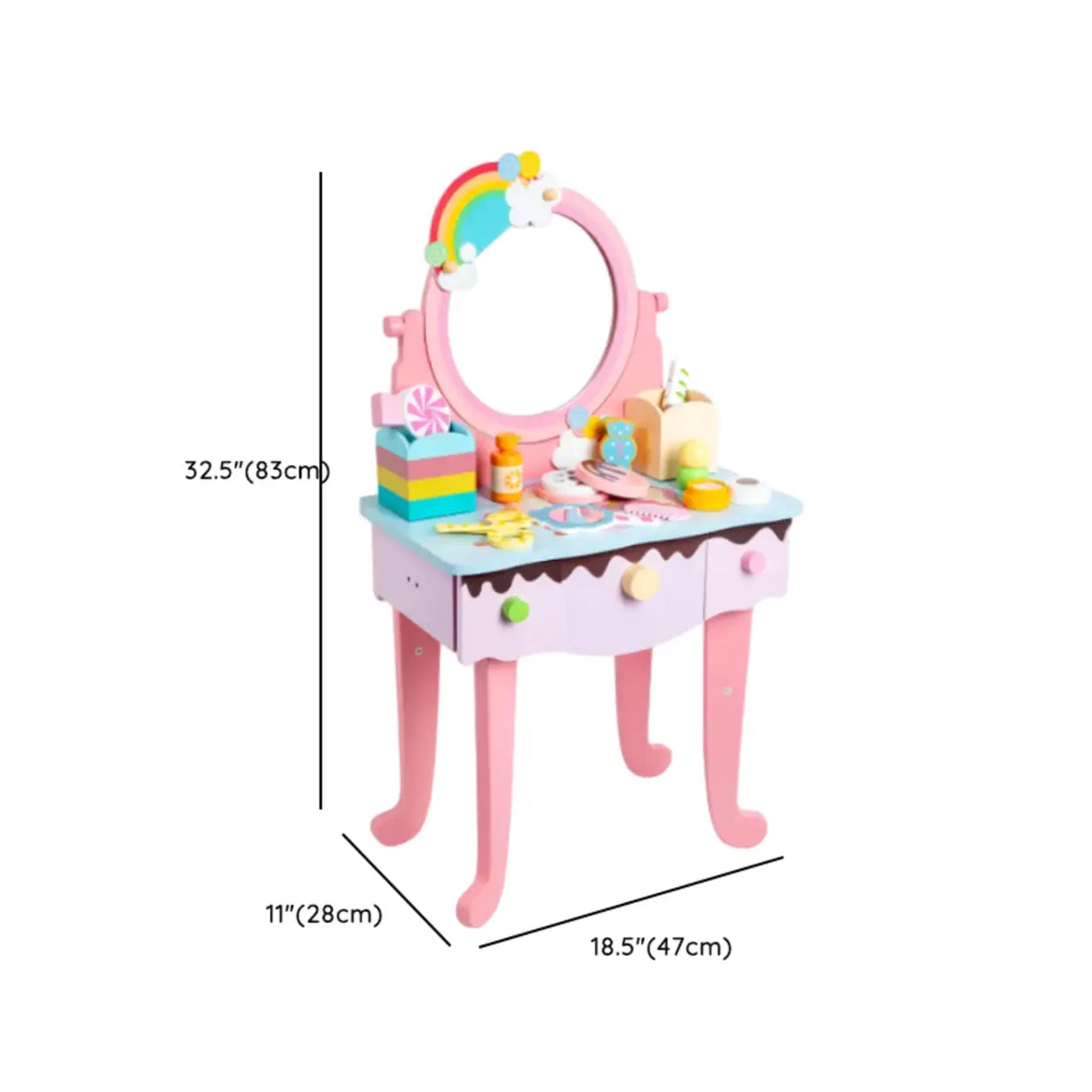 Cute Wooden Bunny Mirror Pink Storage Kids Vanity Set 