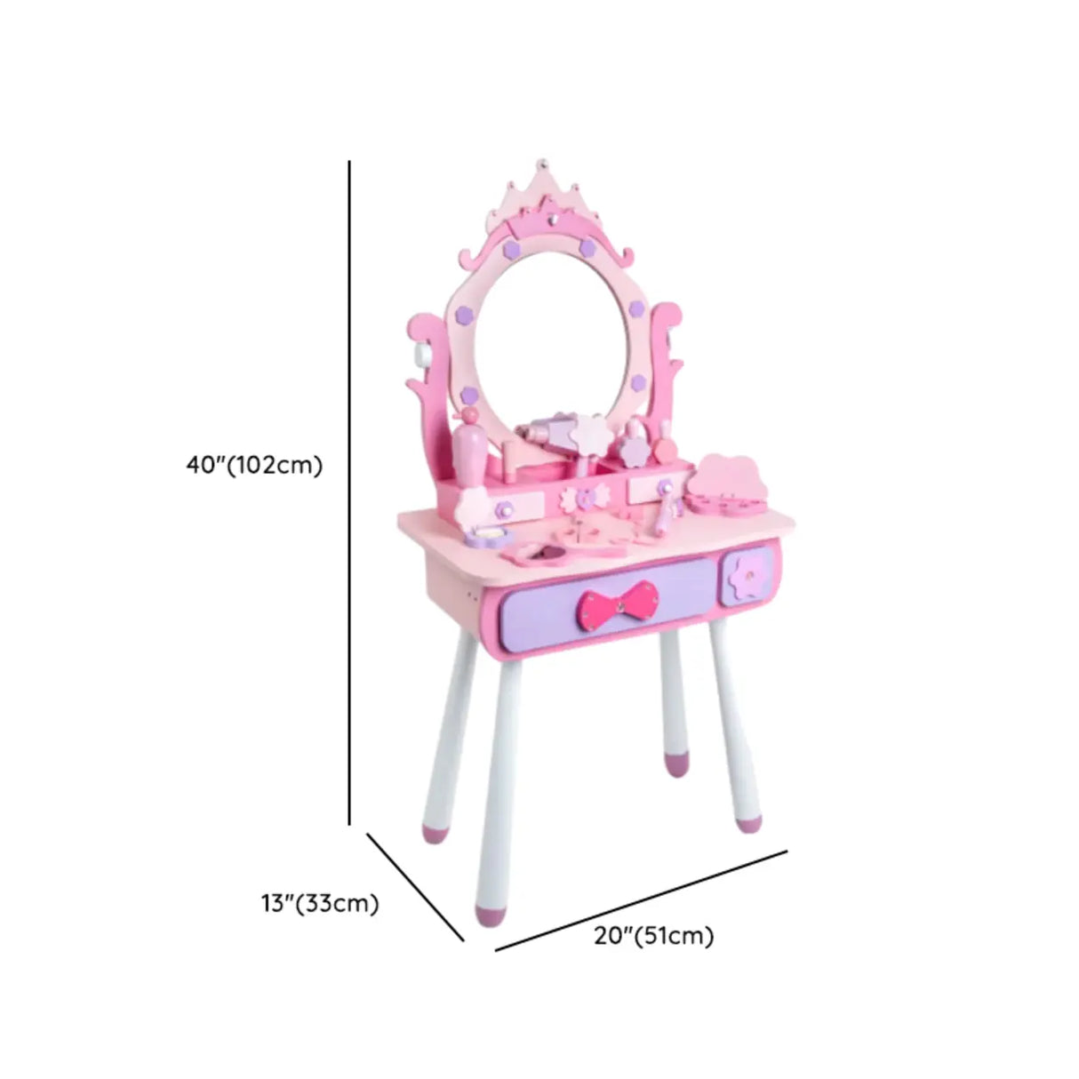 Cute Wooden Bunny Mirror Pink Storage Kids Vanity Set Image - 12
