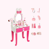 Cute Wooden Bunny Mirror Pink Storage Kids Vanity Set Image - 2