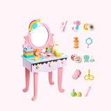 Cute Wooden Bunny Mirror Pink Storage Kids Vanity Set Image - 3