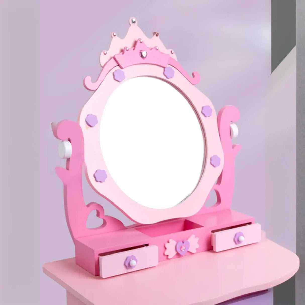 Cute Wooden Bunny Mirror Pink Storage Kids Vanity Set Image - 6