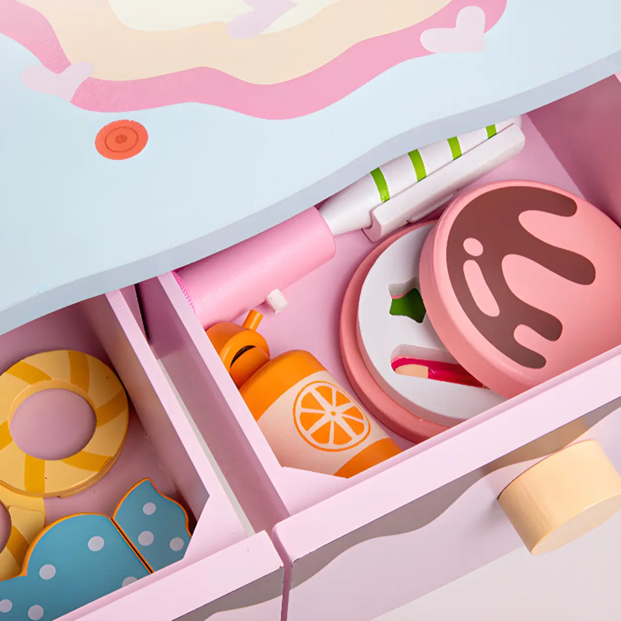 Cute Wooden Bunny Mirror Pink Storage Kids Vanity Set Image - 8