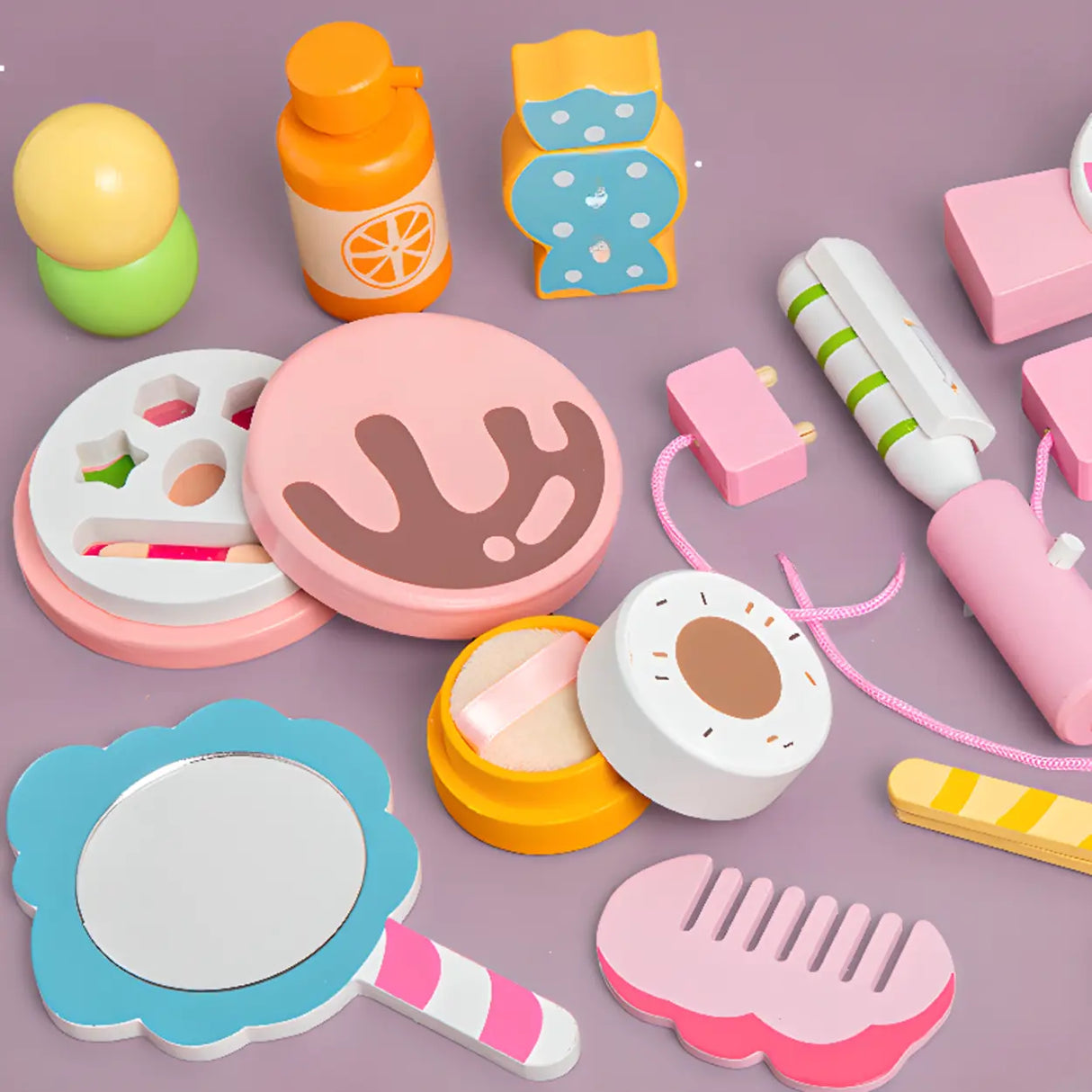 Cute Wooden Bunny Mirror Pink Storage Kids Vanity Set Image - 9