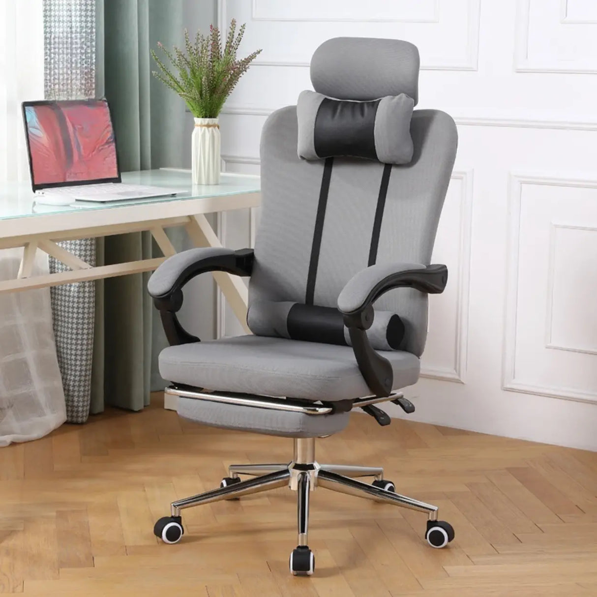 Cyan Ergonomic Fabric Steel Boss Office Chair with Headrest Image - 3