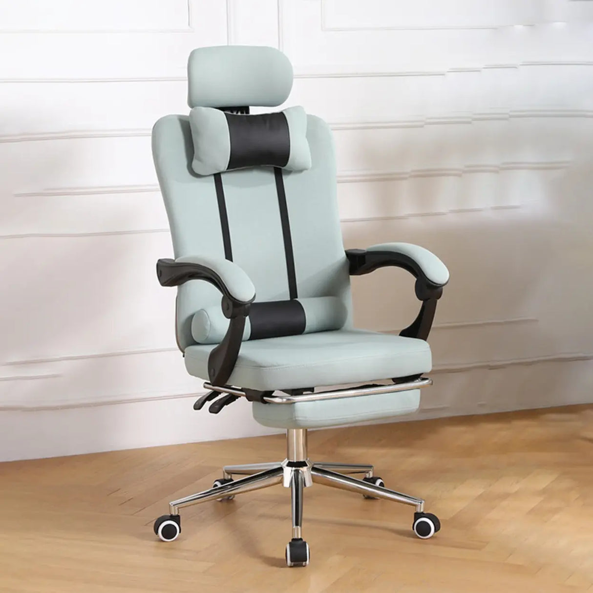 Cyan Ergonomic Fabric Steel Boss Office Chair with Headrest Image - 4