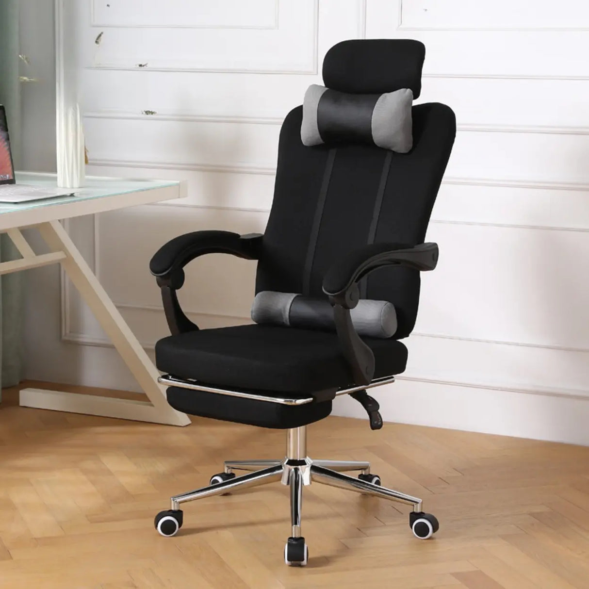 Cyan Ergonomic Fabric Steel Boss Office Chair with Headrest Image - 5